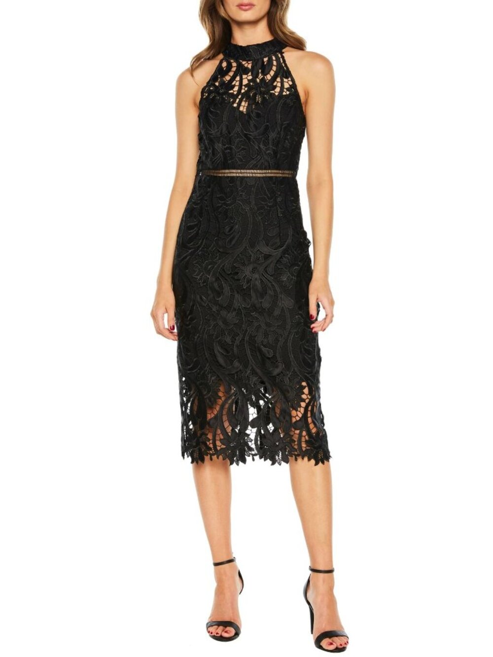 🆕BARDOT Isa Lace Halter Cocktail Dress X-Small 4 Black - Picture 5 of 12